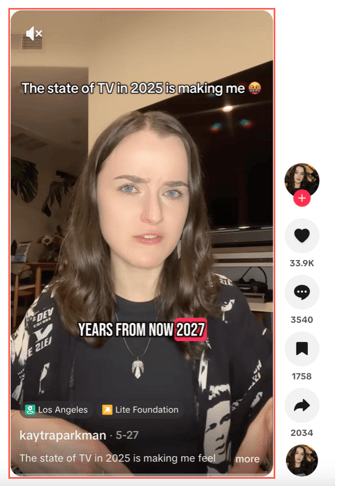 Social video screenshot of a creator reacting to TV trends in 2025, expressing frustration with future media technology changes.