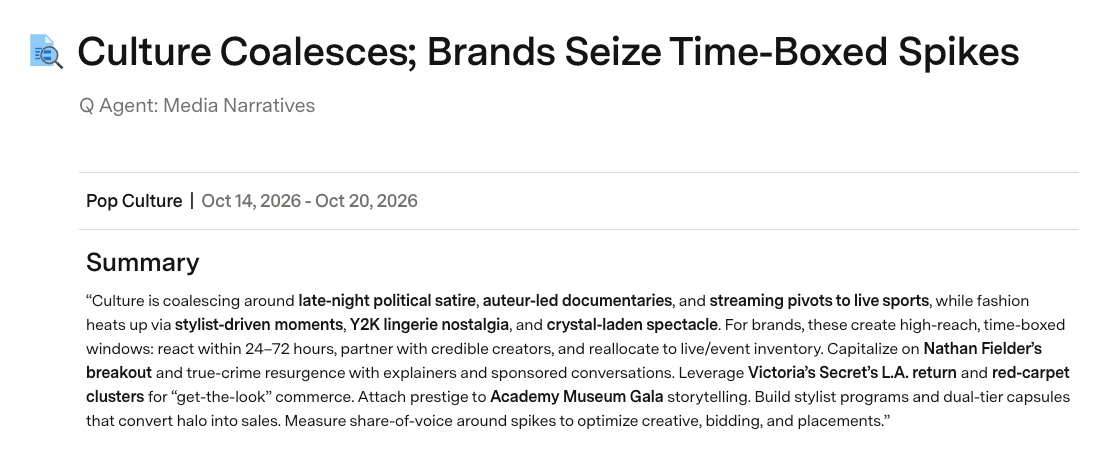 Pop Culture brief summary, Oct 14-20 2026: trend analysis of late-night satire, live sports pivots and Y2K nostalgia
