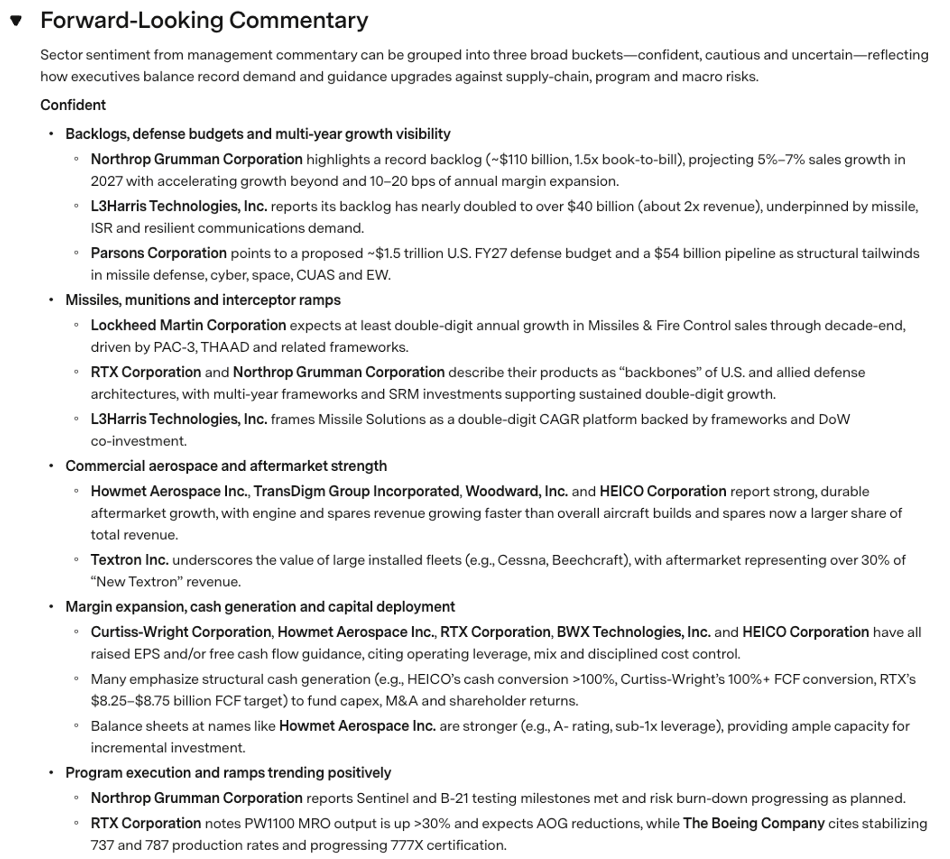 earnings call categorical analysis - forward commentary