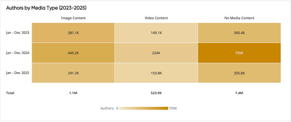 Fashion conversation post authors by media type.