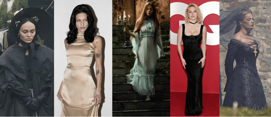 Collage of varied gothic and vintage-inspired outfits illustrating evolving fashion trends for market trend analysis.