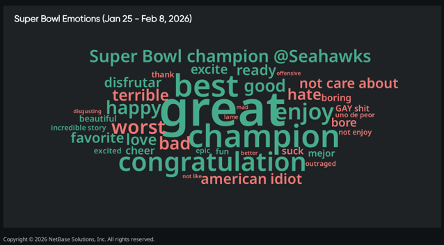 Word cloud of Super Bowl behaviors highlighting “not watch,” “boycott,” and “attend” for consumer insights