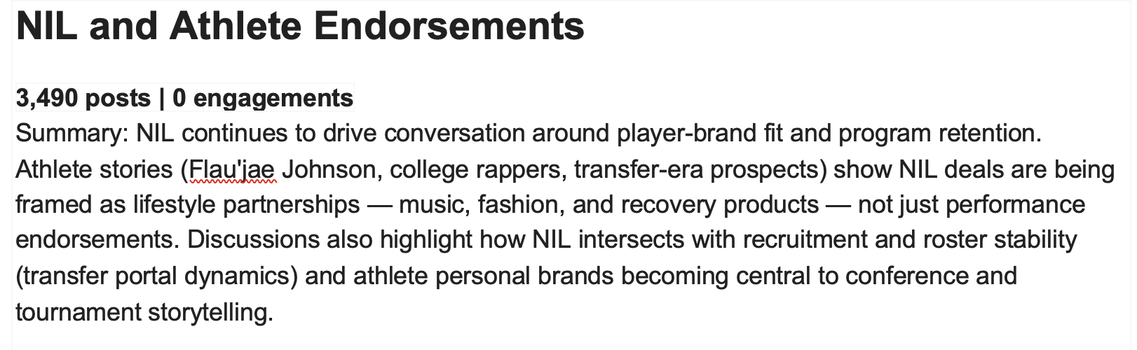 NIL and athlete endorsements driving conversation around player brands, partnerships, and consumer insights in college sports